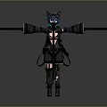 Anime Style Game Movie Character With Cat Ears Blue Hair Black Outfit And Arms Outstretched