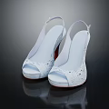 Women's Open Toe High Heel Shoes in White with Red Heel and Lace Pattern Design