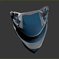 Futuristic Blue Helmet With Silver Edges Horn Like Projections And Glossy Surface