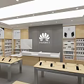 Huawei Digital Store Modern Interior with Smartphones on Display Tables and Product Shelves 3d model