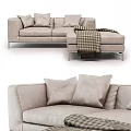 Stylish Light Gray Sofa Set with Plaid Blanket Ottoman and Soft Cushions 3d model