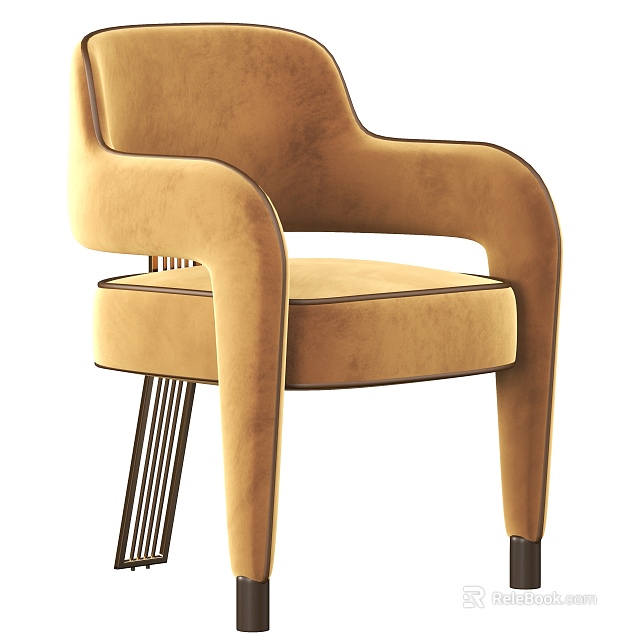 Elegant Beige Velvet Single Chair With Curved Armrests And Metal Legs Design 3d model 