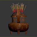 Brass Incense Burner With Handles Engraved Patterns Holding Colorful Incense Sticks On Three Feet