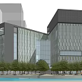 Modern Office Building Complex With Green Roof Glass Facade And Urban Landscape