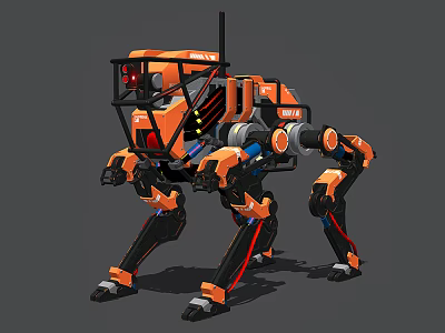 Orange Black Smart Machine With Four Legged Mechanical Structure And Design 3d model