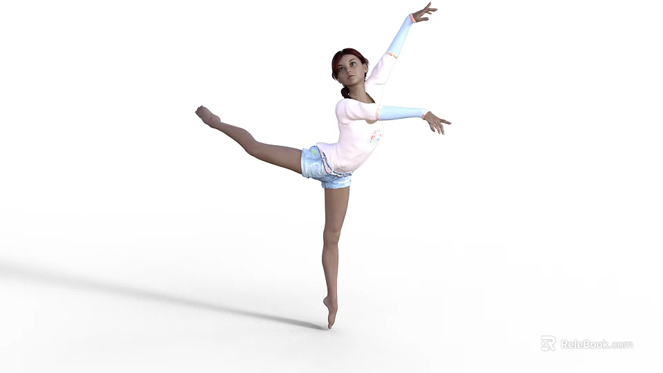 Graceful Woman In Pink Leotard Performing Ballet Dance With Extended Leg And Arms 3d model 