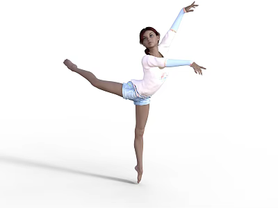 Graceful Woman In Pink Leotard Performing Ballet Dance With Extended Leg And Arms 3d model