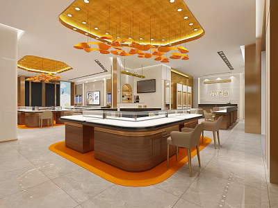 Luxurious Jewelry Store Interior Design Featuring Elegant Display Counters Chandeliers And Comfortable Chairs 3d model