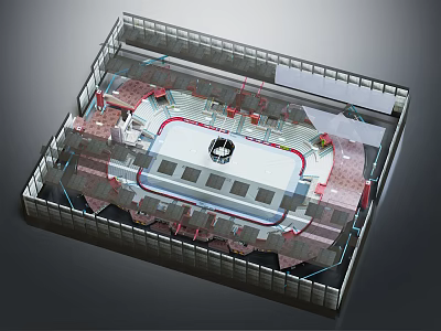 Indoor Ice Hockey Rink Sports Facility With Audience Seats And Ice Surface Layout 3d model