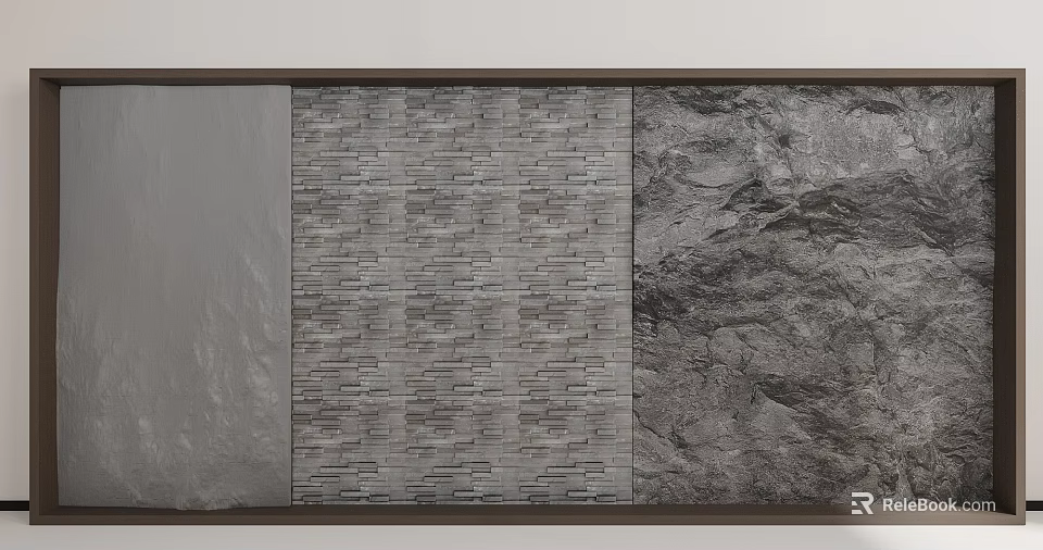 Modern Background Wall Design With Stone Texture Brick Pattern And Smooth Panels 3d model