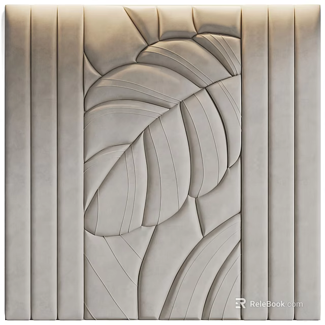 Modern Accent Wall With 3D Leaf Embossed Pattern Gray Soft Textured Surface Contemporary Interior Decor 3d model 