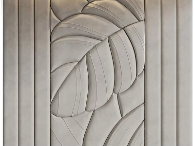 Modern Accent Wall With 3D Leaf Embossed Pattern Gray Soft Textured Surface Contemporary Interior Decor 3d model