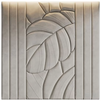 Modern Accent Wall With 3D Leaf Embossed Pattern Gray Soft Textured Surface Contemporary Interior Decor 3d model