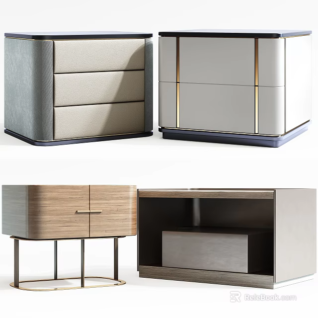 Modern Stylish Bedside Tables With Drawers Open Shelves And Metal Accents 3d model 