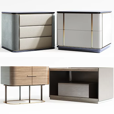Modern Stylish Bedside Tables With Drawers Open Shelves And Metal Accents 3d model