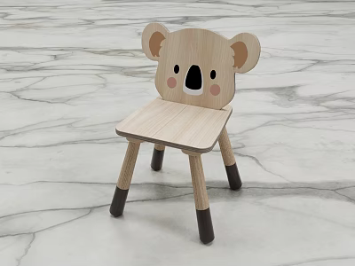 Wooden Children's Chair with Koala Shaped Backrest and Cute Face Design for Kids 3d model