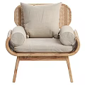 Modern Natural Rattan Solid Wood Beige Upholstered Leisure Chair For Home Living Room Use