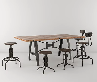 Modern Bar Stools With Wooden Tabletop And Metal Legs In Interior Space 3d model