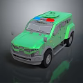 Green Armored Police Vehicle With Rooftop Flashing Lights And Sturdy Design
