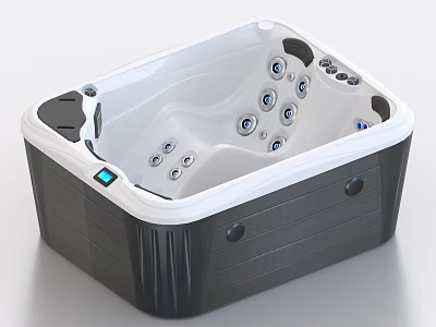 Black And White Whirlpool Bathtub With Multiple Massage Jets And Blue Light Control Panel 3d model