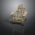 Rustic Wooden Outdoor Chair Featuring Natural Wood Grain And Armrests