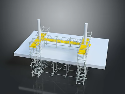 Furniture Scaffolding Structure With White Platform Yellow Components And Columns 3d model