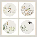 Elegant Traditional Chinese Circular Paintings With Birds Butterflies And Bamboo Leaves