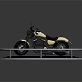 Cream and Black Motorcycle on Circular Display Platform with Handlebars and Seat