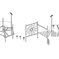 Wooden Playground Equipment With Climbing Net Rope Web And Frame Structures 3d model
