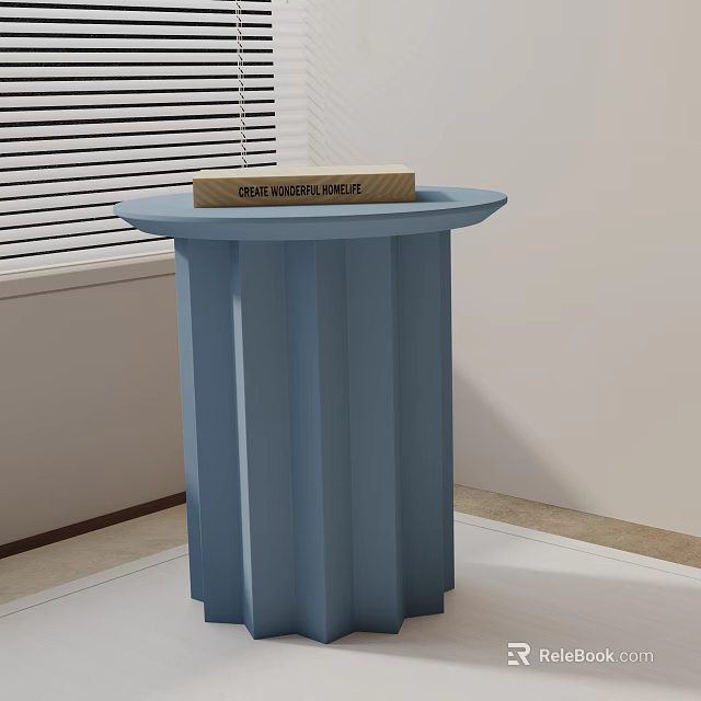 Blue Fluted Side Table With A Book On Top In Modern Interior Design 3d model 