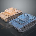 Detailed Tank Model Collectibles With Gold And Blue Finishes On Sleek Display Surface