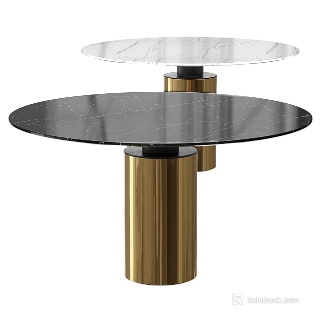 Modern Functional Table With Round Marble Top And Golden Metal Base 3d model