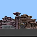 Artistic Entrance Gate With Mushroom Shaped Canopies And Pink Rock Inspired Columns
