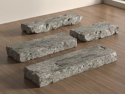 Natural Gray Stone Stepping Stones With Textured Surface Displayed On Wooden Floor For Path Decoration 3d model