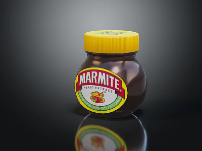Marmite Yeast Extract Jar With Yellow Lid On Black Reflective Surface 3d model
