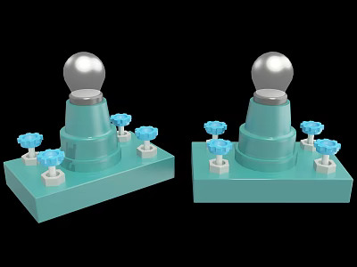 Ornamental Decor Set with Light Blue Base Silver Spherical Top and Blue Flower Decorations 3d model
