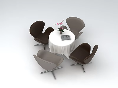 Stylish Leisure Chairs Around Round White Table With Pink Flowers And Book 3d model