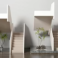Modern White Stairs Interior Design With Green Plants And Marble Base