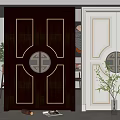 Elegant Modern Double Doors Interior Design With Brown White Gold Accents And Circular Patterns 3d model