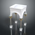 Ornate White Decorative Pedestal Featuring Four Columns With Gold Accents And Arch Designs