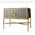 Modern Elegant Nightstands With Wooden Panels Metal Legs And Gold Hardware