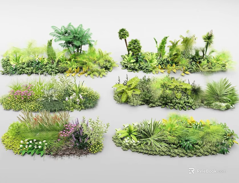 Tree Pit Landscaping With Diverse Green Plants And Lush Foliage Design 3d model 