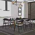 Modern Dining Table Set With Black Chairs White Cabinets And Gold Pendant Lights In Kitchen