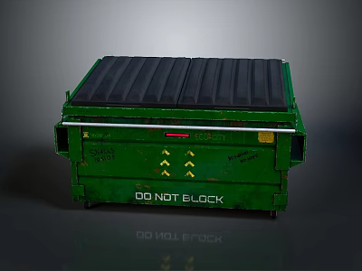 Green Trash Bin With DO NOT BLOCK Sign And Yellow Arrows For Daily Use 3d model