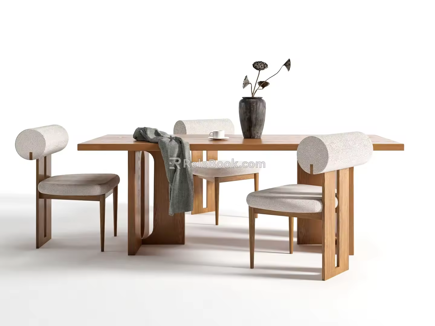 Quiet Dining Table and Chair Combination Long Dining Table and Dining Chair Ornaments 3d model