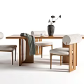 Quiet Dining Table and Chair Combination Long Dining Table and Dining Chair Ornaments 3d model