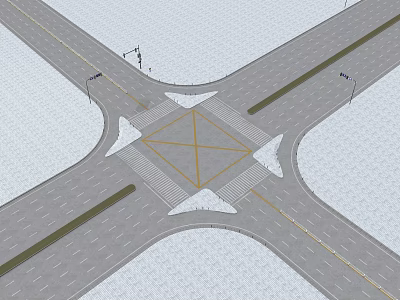 Road Intersection Traffic Facilities With Lane Markings Traffic Lights And Directional Lanes 3d model