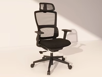 Black Ergonomic Office Chair with Mesh Back Headrest Armrests and Wheels 3d model