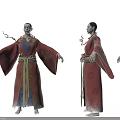Female Character Design With Red Traditional Robe And Golden Dragon Patterns On Front Back Views