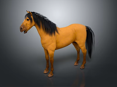 Realistic Brown Reptile With Black Mane And Tail Standing On Gray Background 3d model